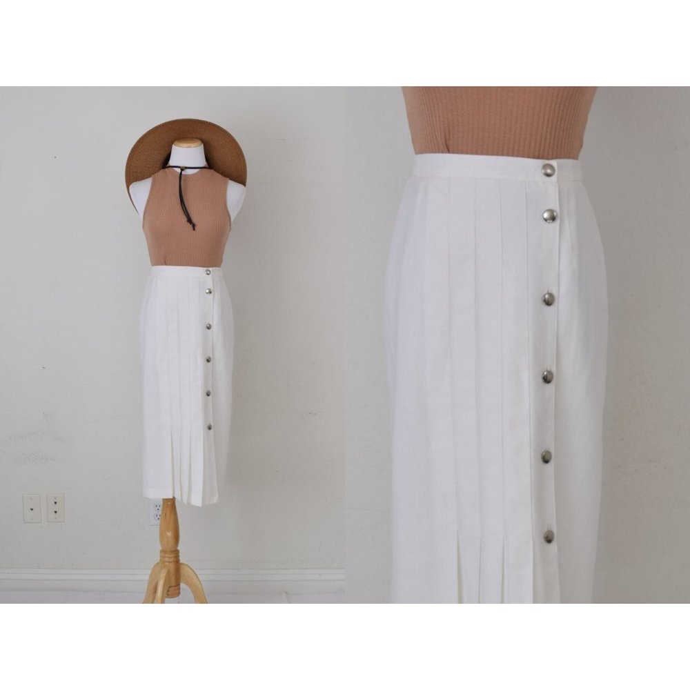 Vintage 80s Pleated‎ Front Button Skirt | 24-26 waist